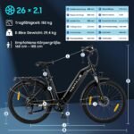 nakxus 26T1-PRO E-Bike 26 Zoll, 36V 18,2Ah Akku, 250W, 7-Gang, 90–130 km Reichweite, LCD-Display, IPX5 – Bild 5