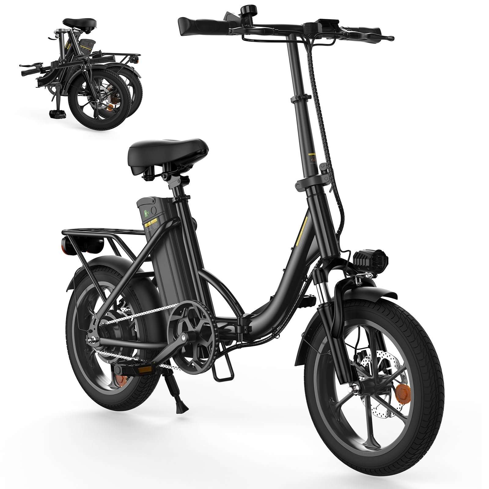 71lrL0q72qL Finbike Klapprad E-Bike 16" Fat Tire, 10,4Ah Akku, 4 Fahrmodi, bis 88 km Reichweite, faltbar, Schwarz – Bild 1