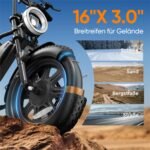 URLIFE E-Bike 16" x 3.0 für Erwachsene, 250W Motor, 48V Akku, bis 100 km Reichweite – Bild 5