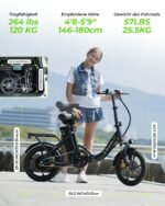Finbike Klapprad E-Bike 16" Fat Tire, 10,4Ah Akku, 4 Fahrmodi, bis 88 km Reichweite, faltbar, Schwarz – Bild 6